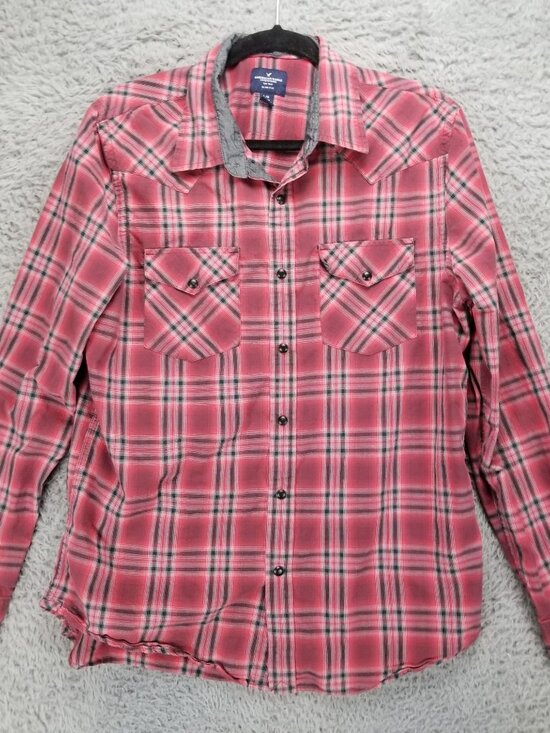 American Eagle Outfitters Other - American Eagle Outfitters Shirt Mens Large Red Plaid Long Sleeve Button Up Slim
